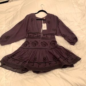 Free People mini dress 3/4 sleeves, charcoal, size 6